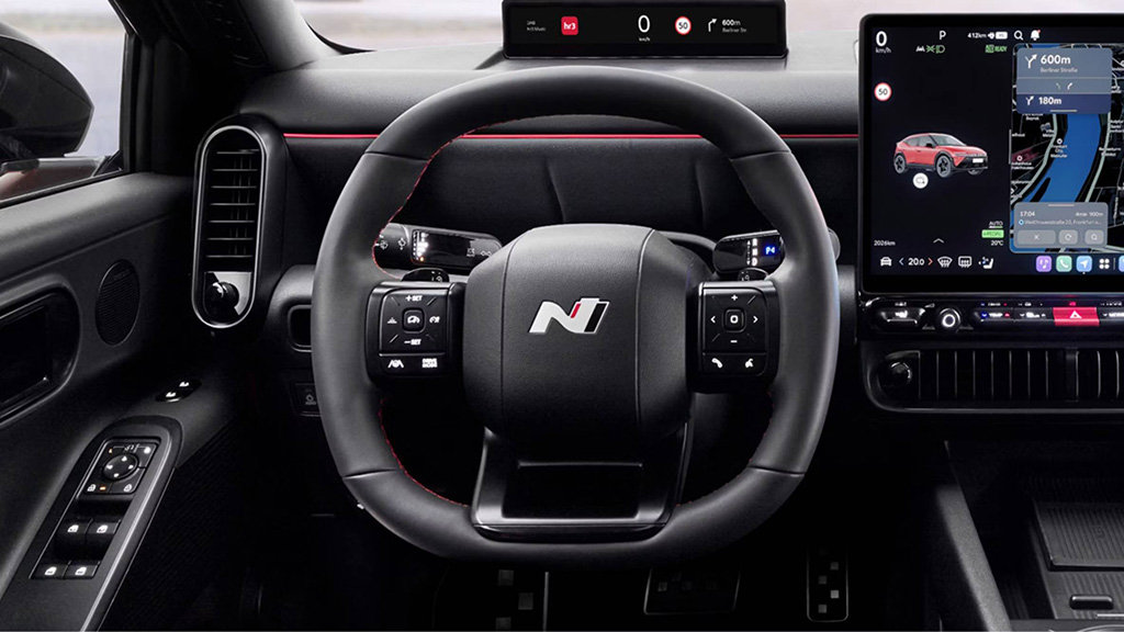 Hyundai IONIQ 3 N Line -mallin nahkapäällysteinen ohjauspyörä